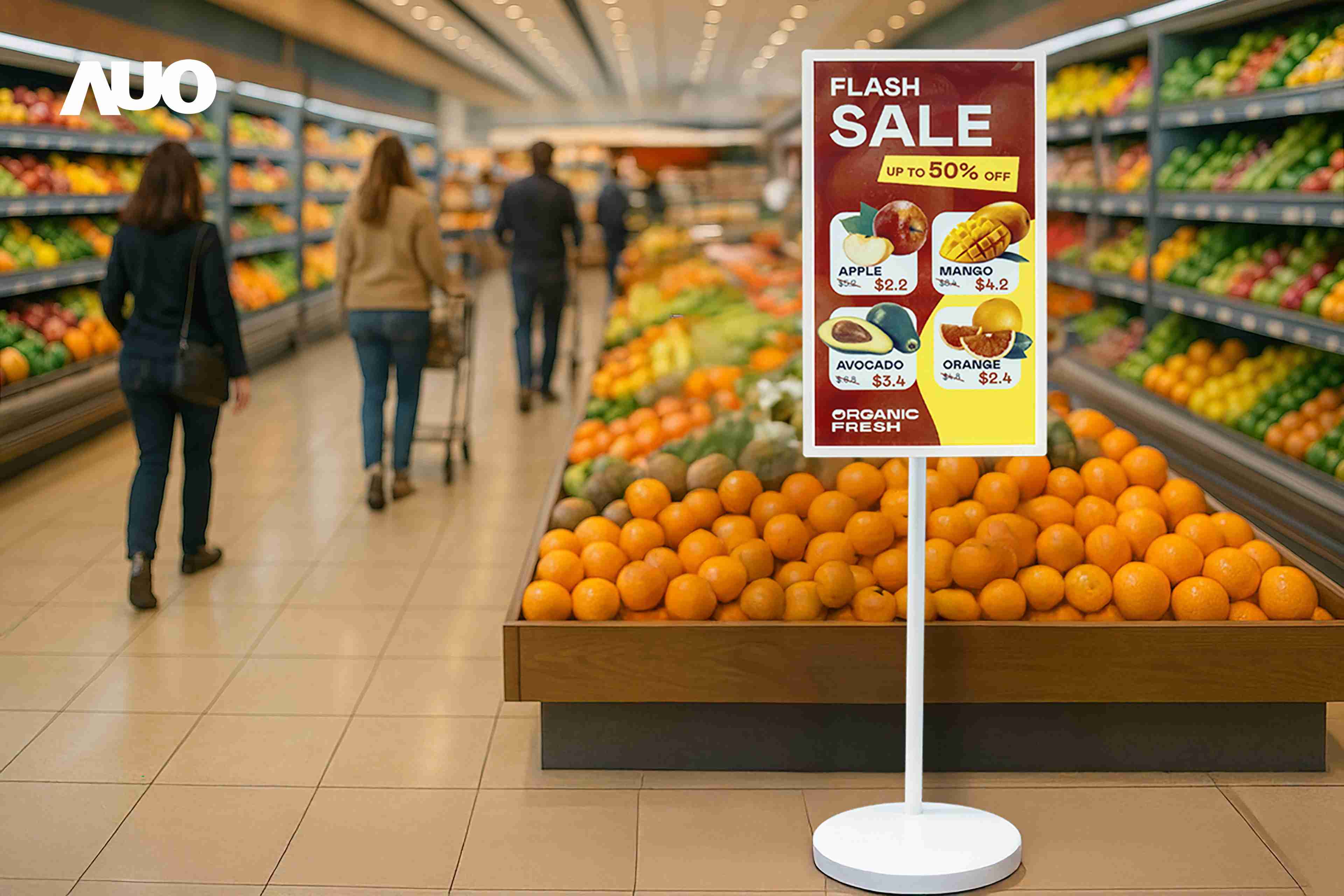 达擎首亮相低功耗、、、全彩的〝aecoPost电子纸解决方案〞，，，，仅在更新画面时需要微量的电力驱动，，，，无需布建电线的便捷设计，，，，使其可灵活应用、、、随意置放，，，，并可透过云端或行动装置app，，轻松管理及排程广告内容，，晋升店头营销利器。。